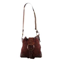 DOLCE & GABBANA Italian Brown Suede & Fur SHOULDER BAG w/ STUDS & CHAIN Strap 