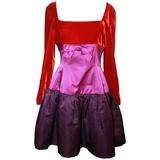 Oscar de la Renta Red & Purple Satin & Velvet Color Block Dress - 8 - Circa 90's