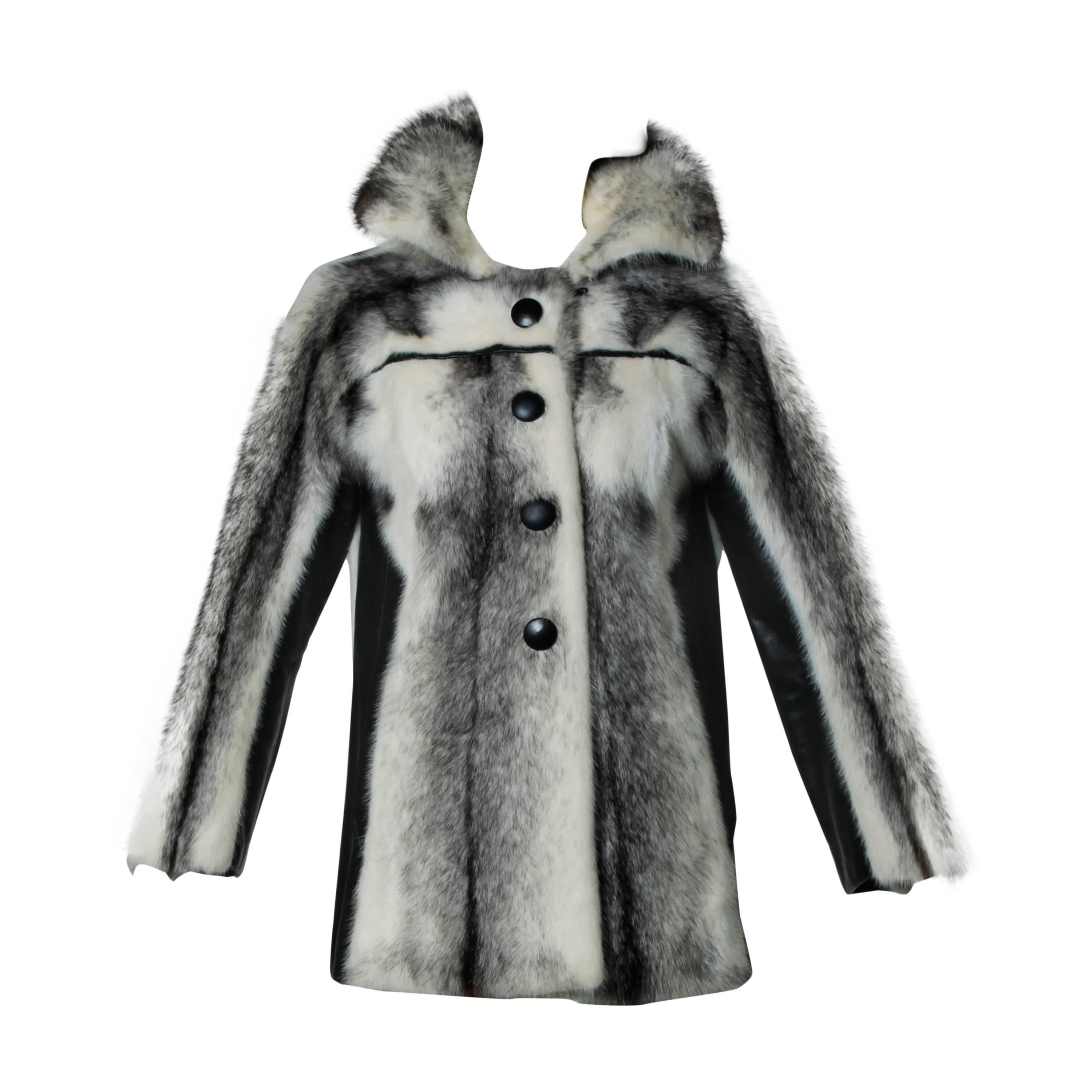 Black + White Vintage Cross Mink Fur + Leather Coat or Jacket
