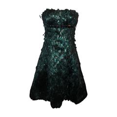 Naeem Kahn Black and Green Feathered Cocktail Dress - 6