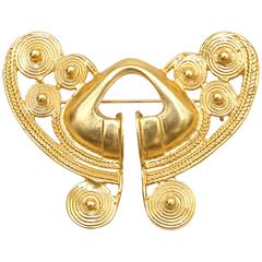 1980s Balenciaga Gold Vintage Aztec Design Brooch 5