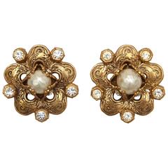 1984 Chanel Renaissance Pearl and Rhinestone Earrings