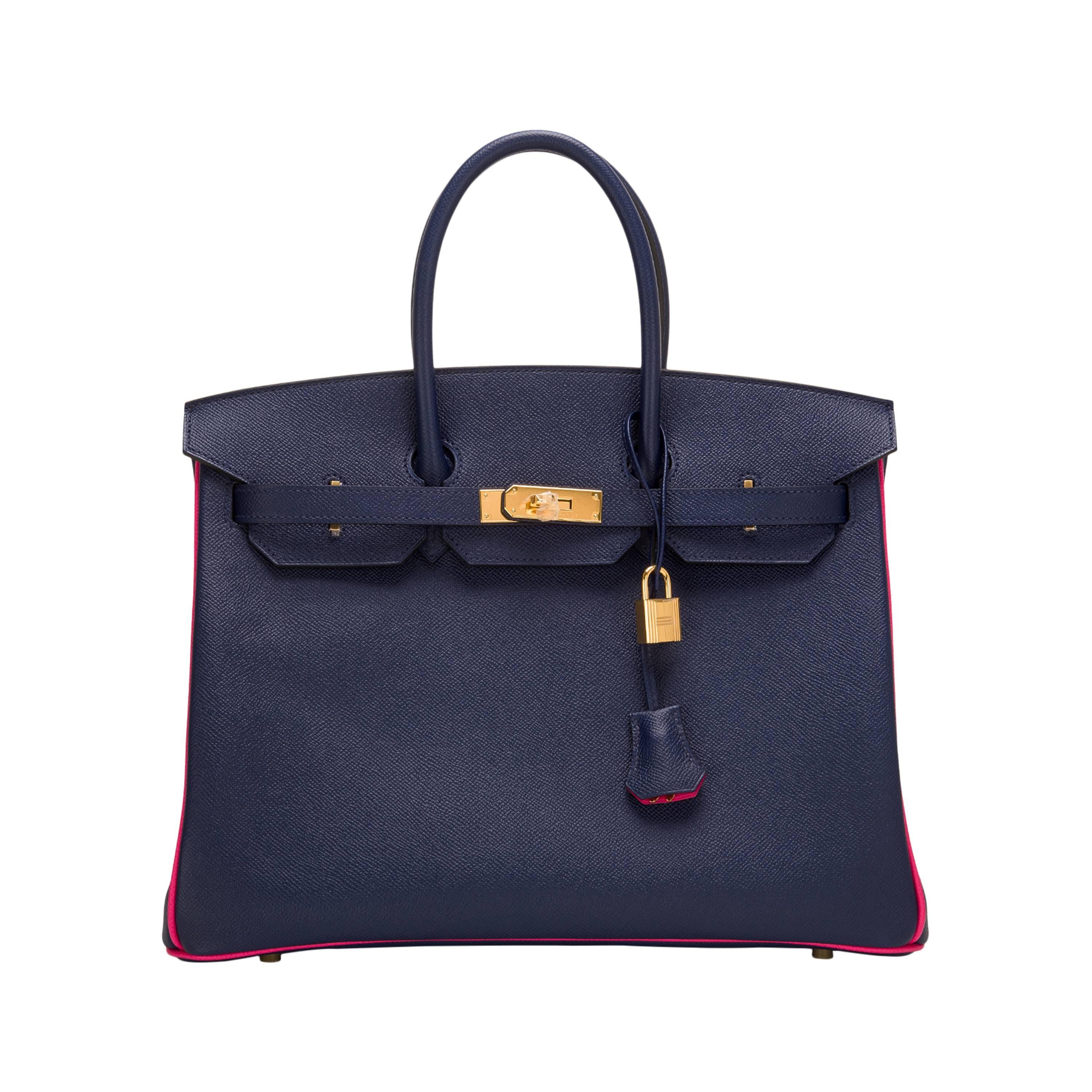 SO Horseshoe Stamped Blue Sapphire/Rose Tyrien Epsom Birkin 35cm Gold Hardware