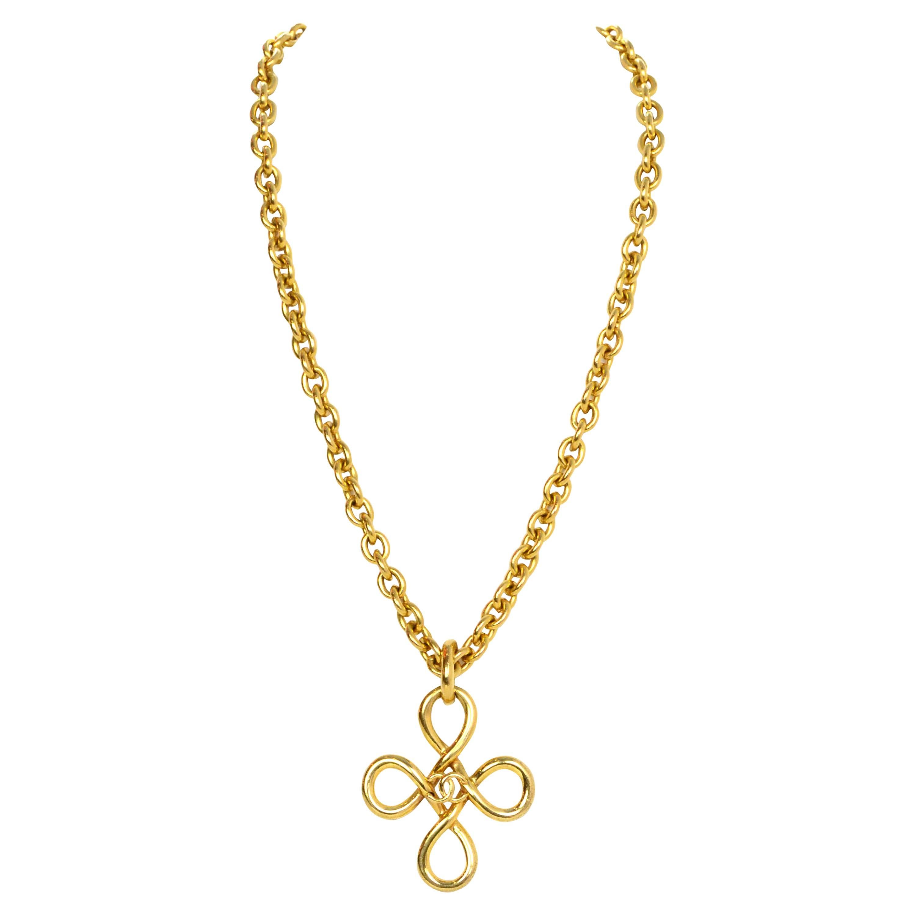 Chanel Vintage '93 Gold Swirl CC Cross Necklace