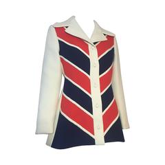 Retro 1960s Lilli Ann "Union Jack" Chevron Inset Button-Down Jacket 