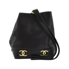 Vintage 1990s Chanel Black Caviar Leather Drawstring Bucket Bag
