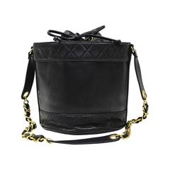 Retro 1990s Chanel Black Lambskin Drawstring Bucket Bag