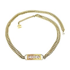 Chanel Pink Crystal Coco ID Tag Chain Belt Spring 2002