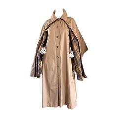 Vintage Yves Saint Laurent ' Rive Gauche ' 1970s Khaki Plaid Cape Trench Jacket 4