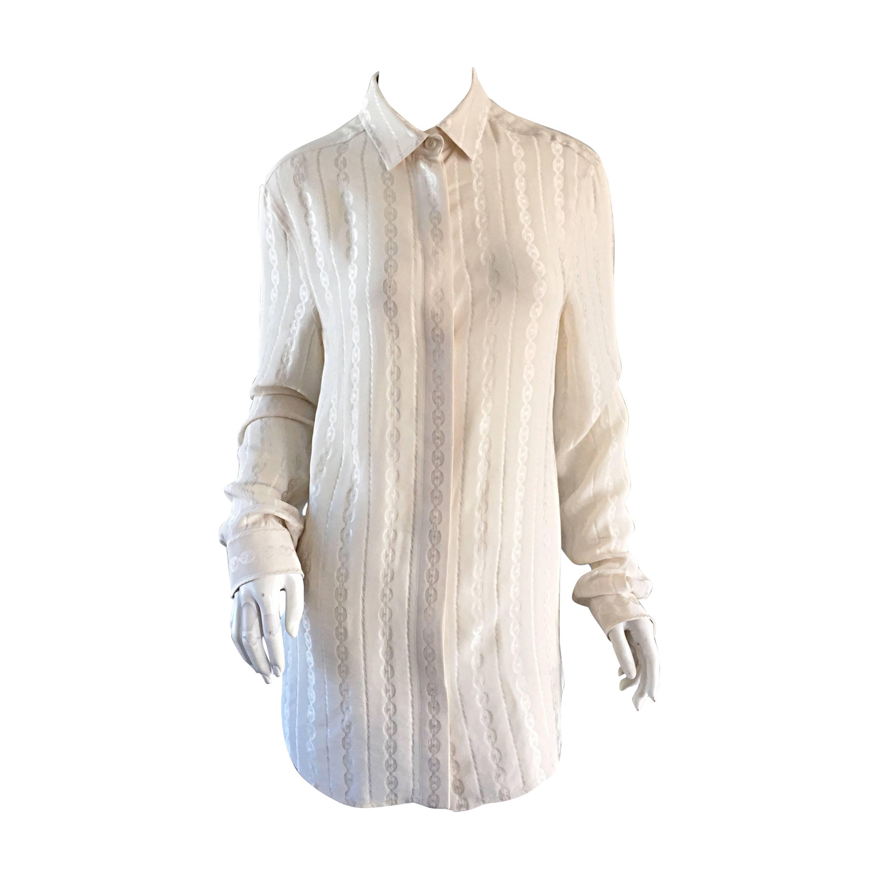 Tom Ford for Gucci Ivory Silk ' Chain ' Print Classic Silk Blouse Top