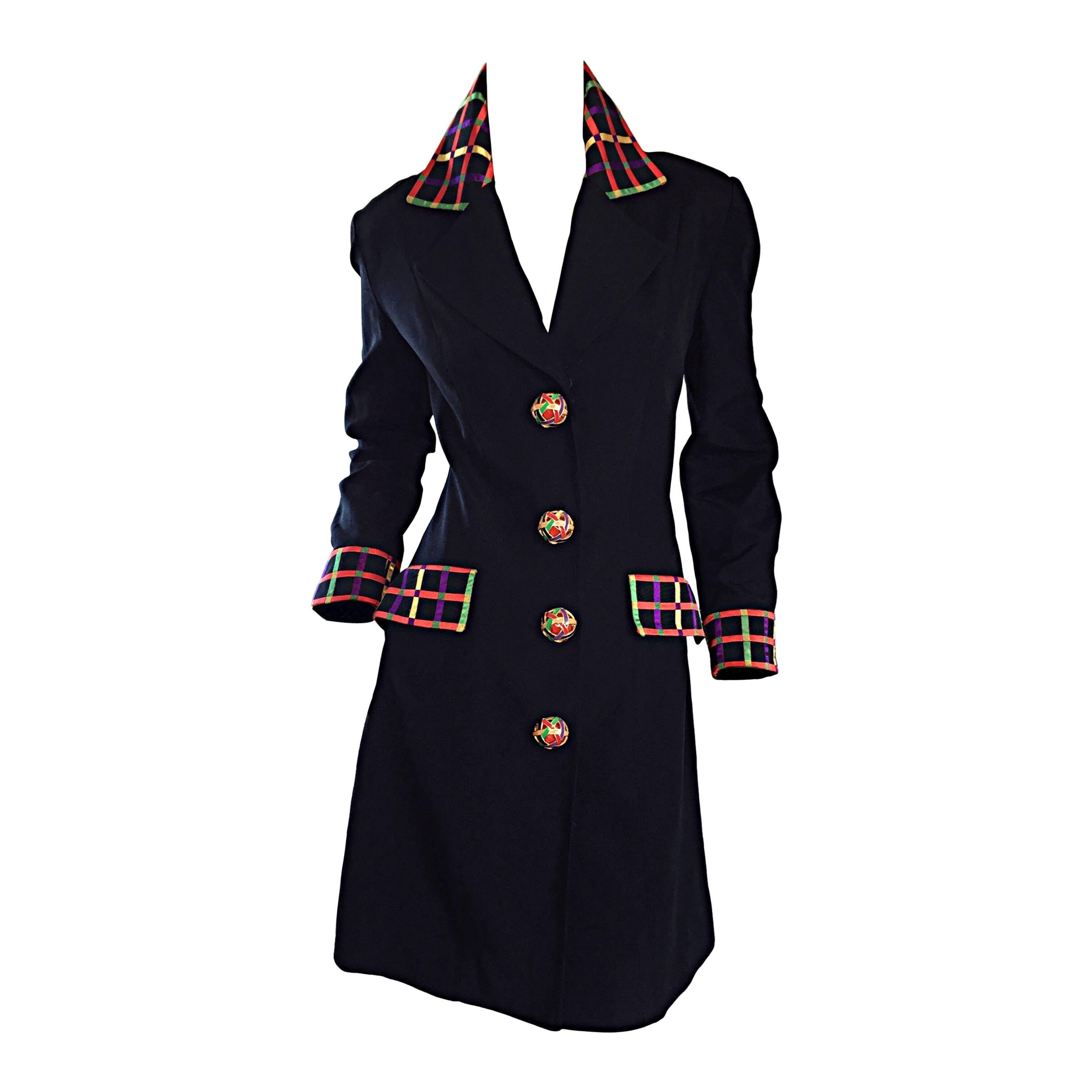 Vintage Kathryn Dianos Black Jacket Dress w/ Plaid Details + Dome Buttons