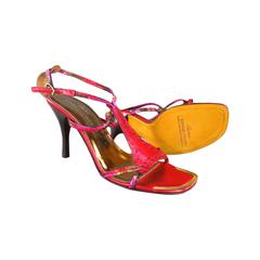 DONALD J PLINER Size 8 Metallic Red Leather Strappy Sandals