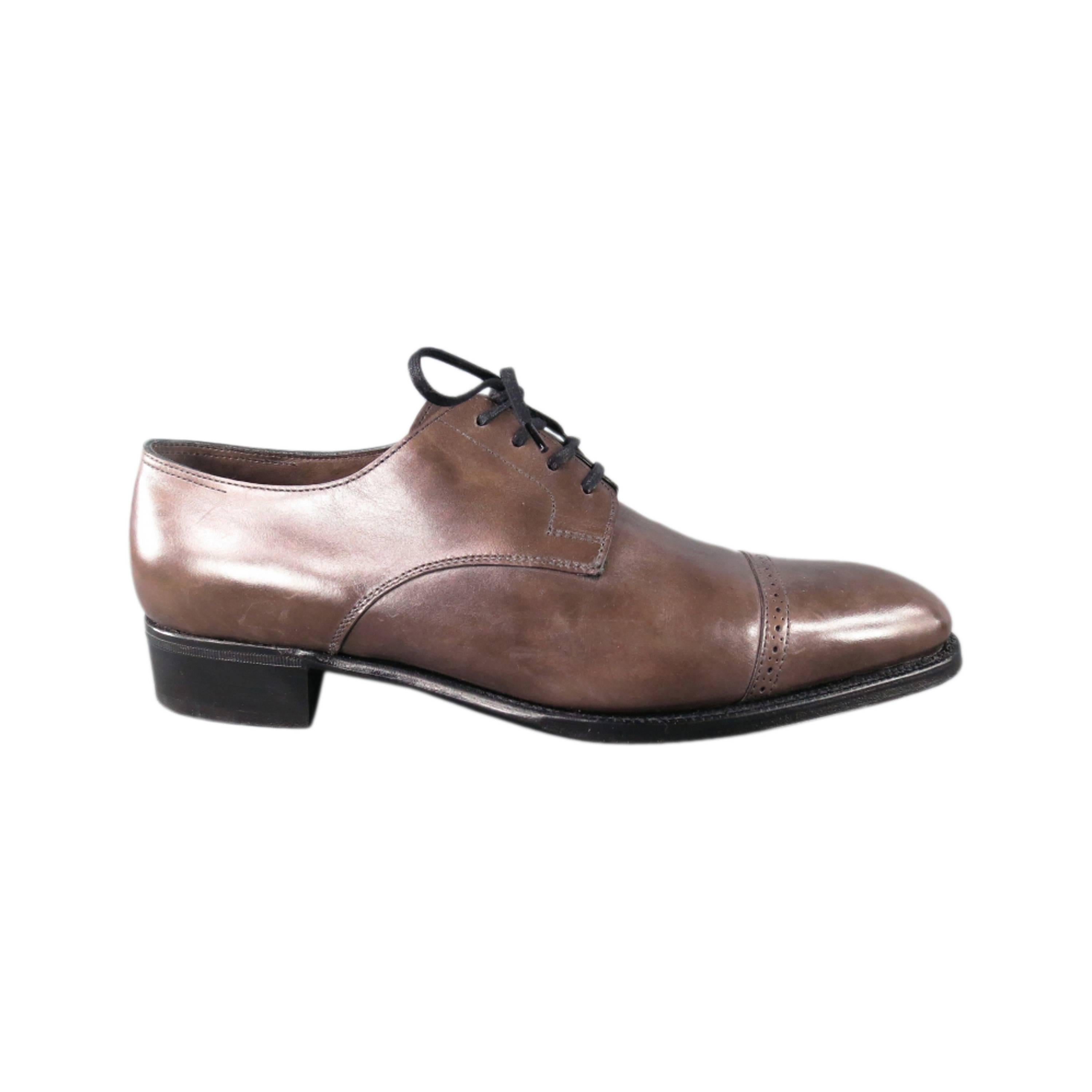 JOHN LOBB "PHILIP II DERBY" Size 7 Taupe Leather Lace Up