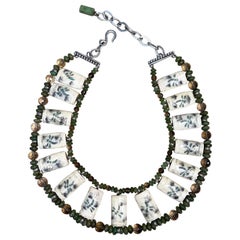 Stephen Dweck Inlaid Turquoise Choker Necklace with Bone Tile 