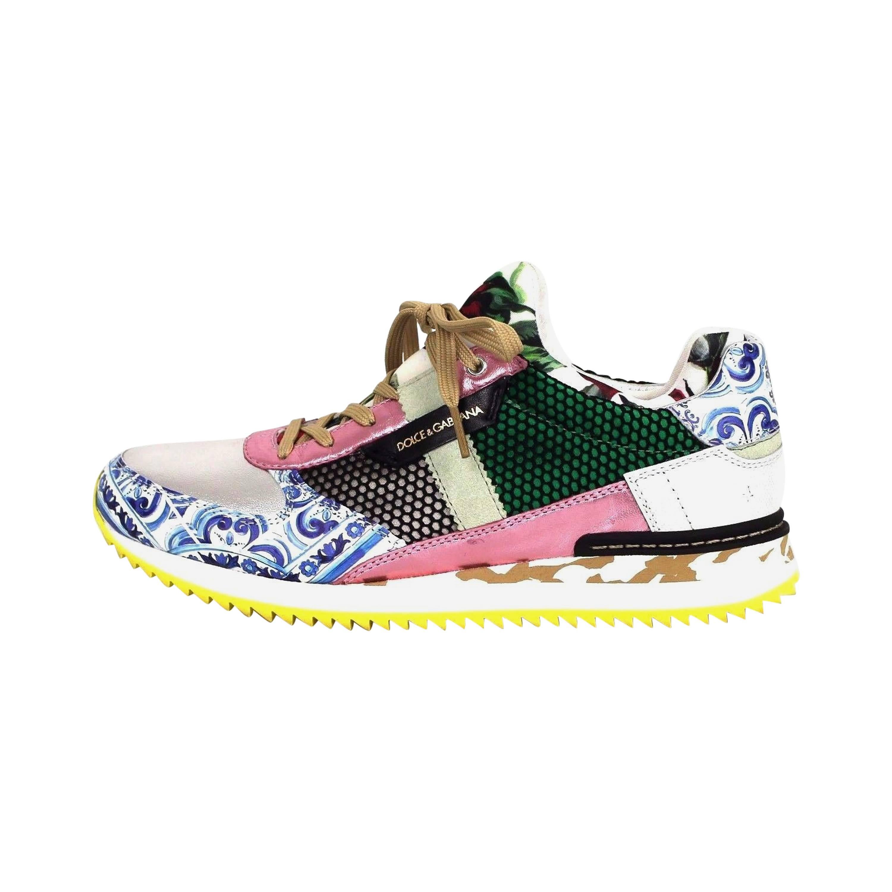 Dolce & Gabbana Multicolor Textile Leather Printed 2015  Mailica Sneakers For Sale