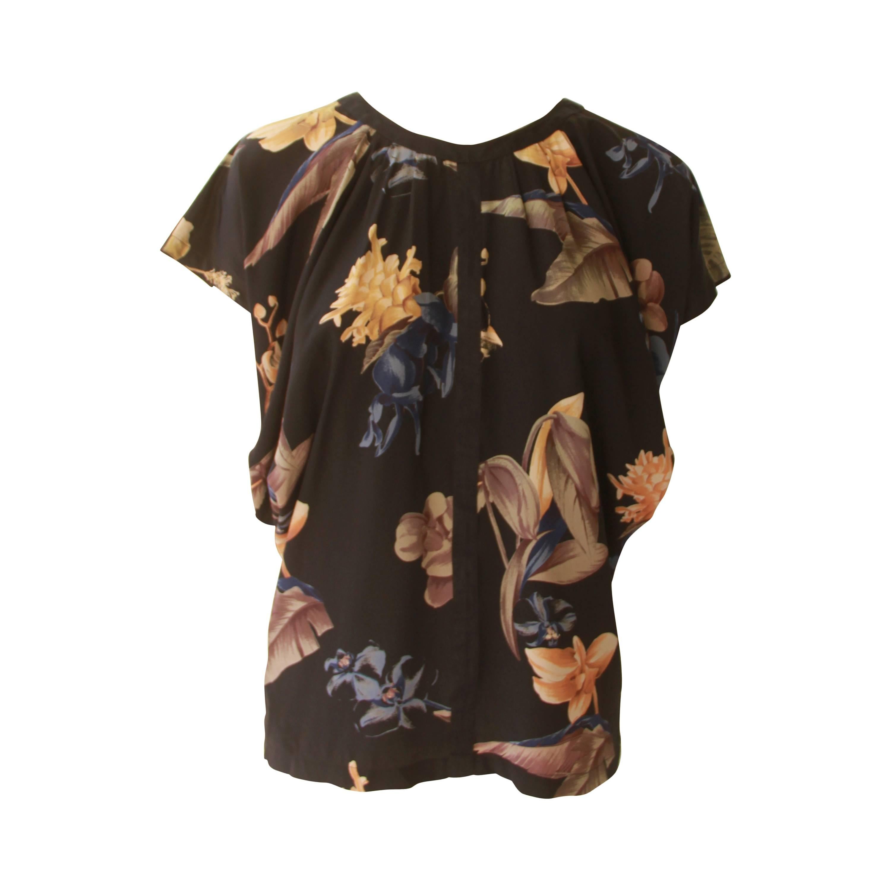 Early Gianni Versace Floral Printed Silk Blouse 1982 For Sale