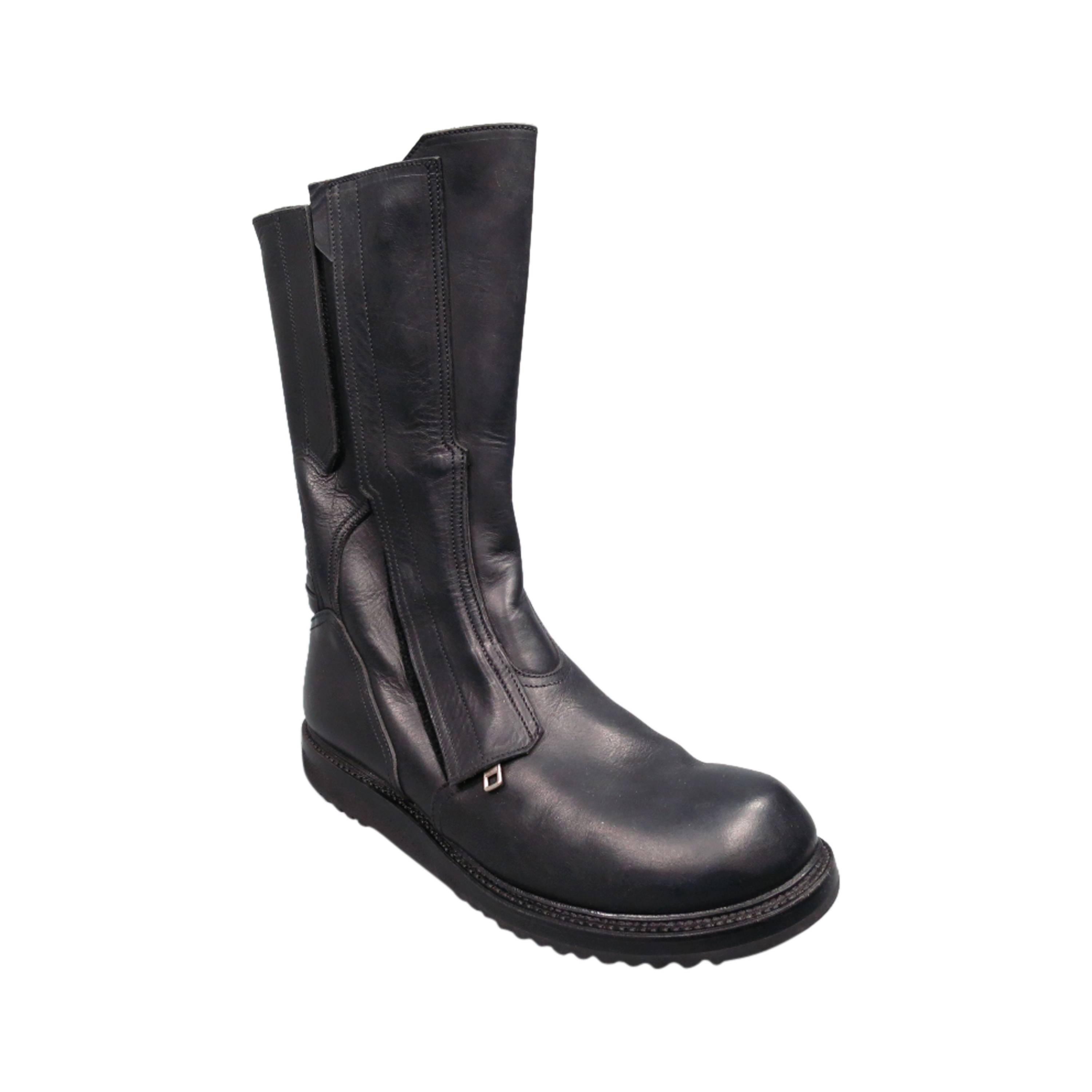 RICK OWENS Size 10.5 Black Leather Tall Zip Boots