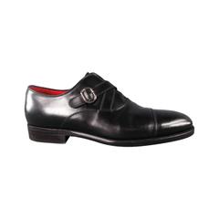 KITON Size 8 Black & Red Leather Double Cossed Monk Strap Loafers