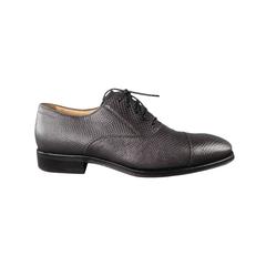 GIORGIO ARMANI Size 7.5 Charcoal Textured Leather Lace Up Cap Toe Derbys