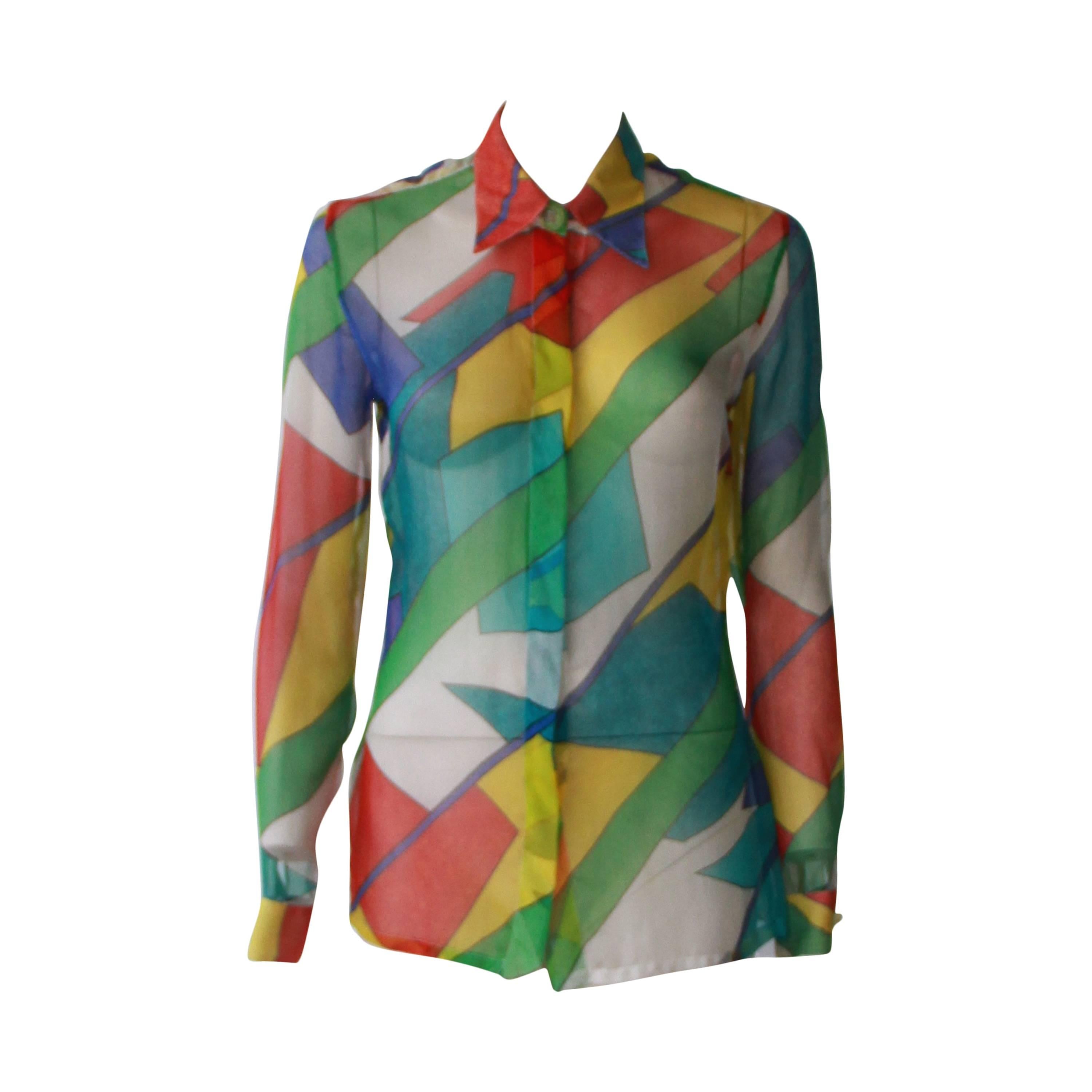 Atelier Versace Sheer Abstract Printed Silk Shirt Spring 1997 For Sale