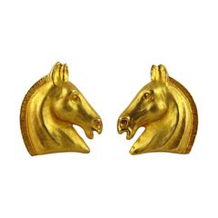 Hermes Vintage Iconic Gold Horse Head Clip-On Earrings