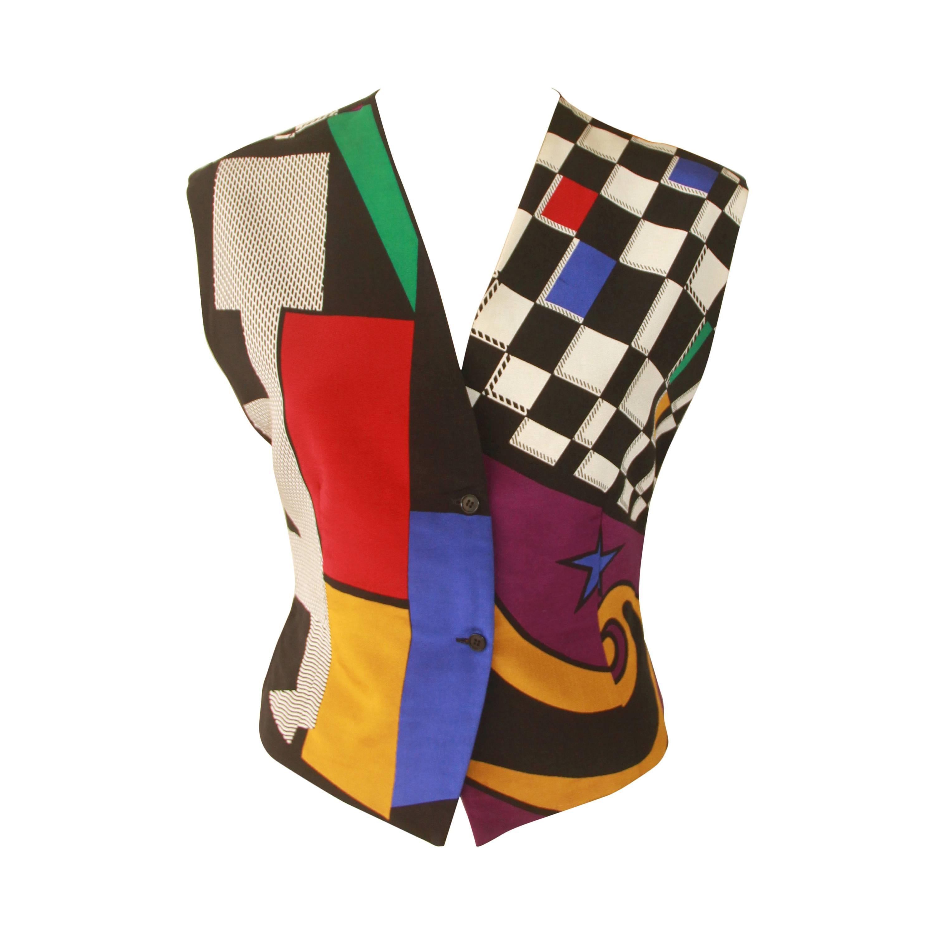 Gianni Versace Abstract Printed Silk Waistcoat Vest Fall 1989 For Sale