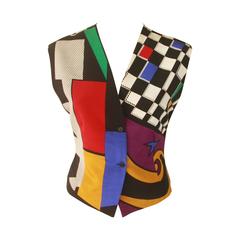 Gianni Versace Abstract Printed Silk Waistcoat Vest Fall 1989