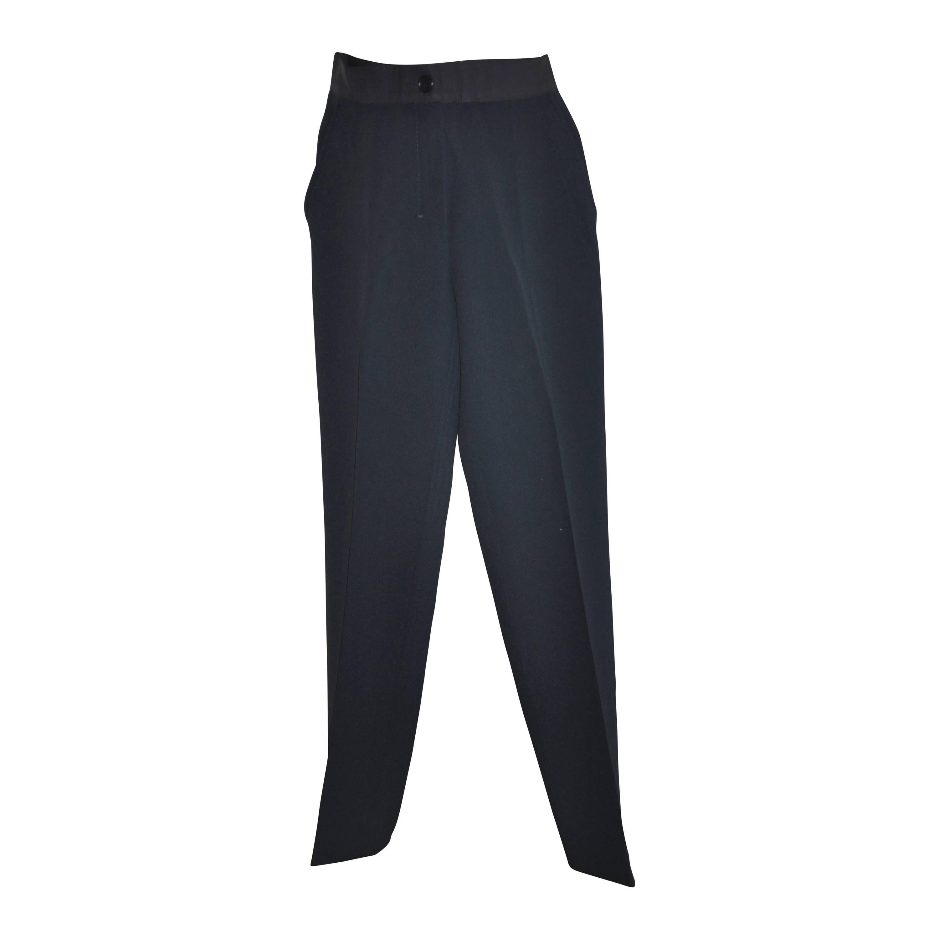 Prada Navy Medium-Weight Silk with Ribbon Waistband Trousers For Sale