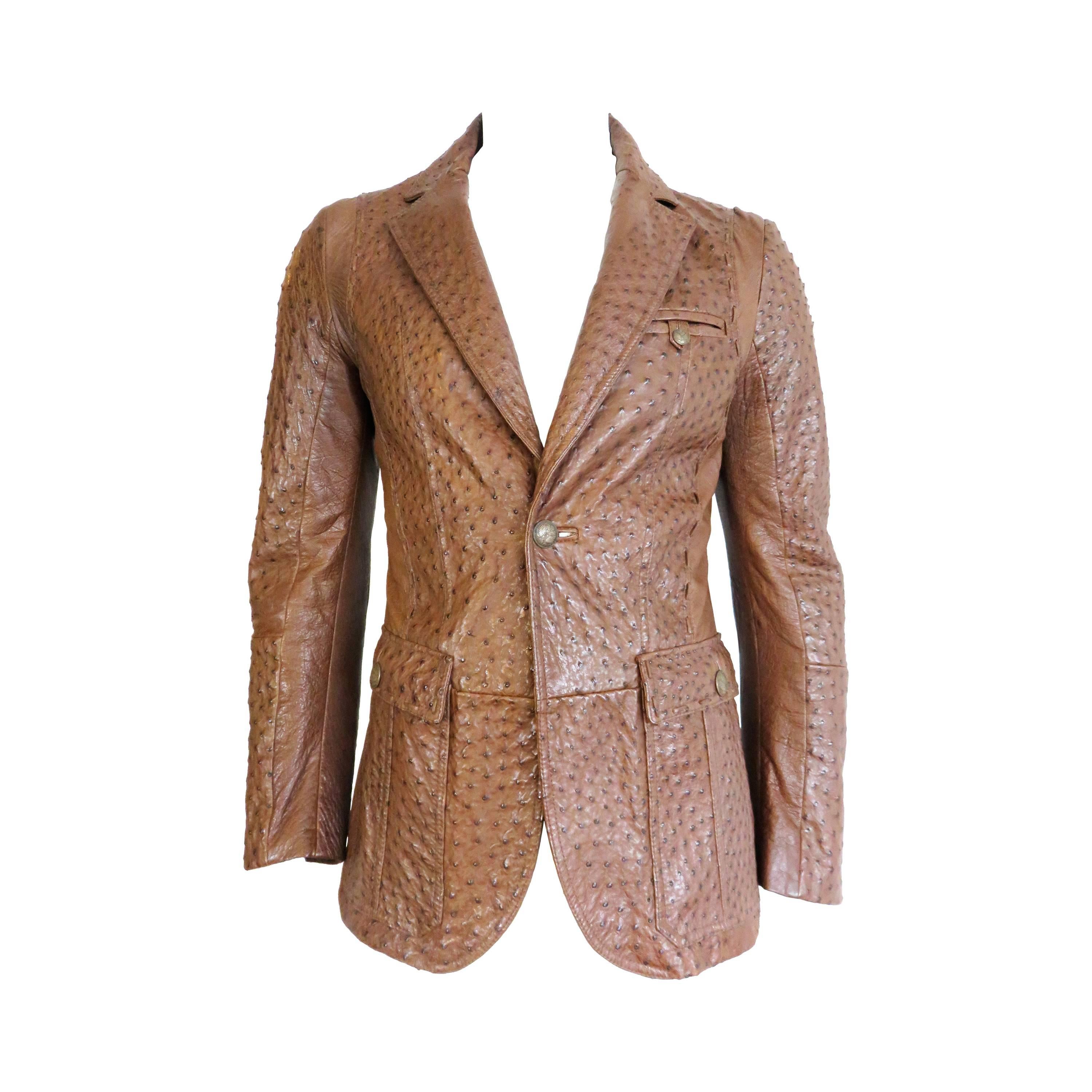 ROBERTO CAVALLI Men's cognac ostrich skin leather blazer jacket