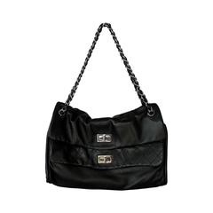 Chanel Black Lambskin Double Mademoiselle Lock Shoulder Bag - SHW - 2006