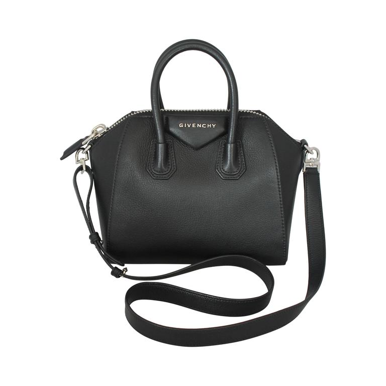 Givenchy Black Leather Mini Antigona Top Handle Crossbody Bag SHW at