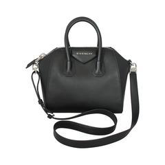 Used Givenchy Black Leather Mini Antigona Top Handle Crossbody Bag - SHW