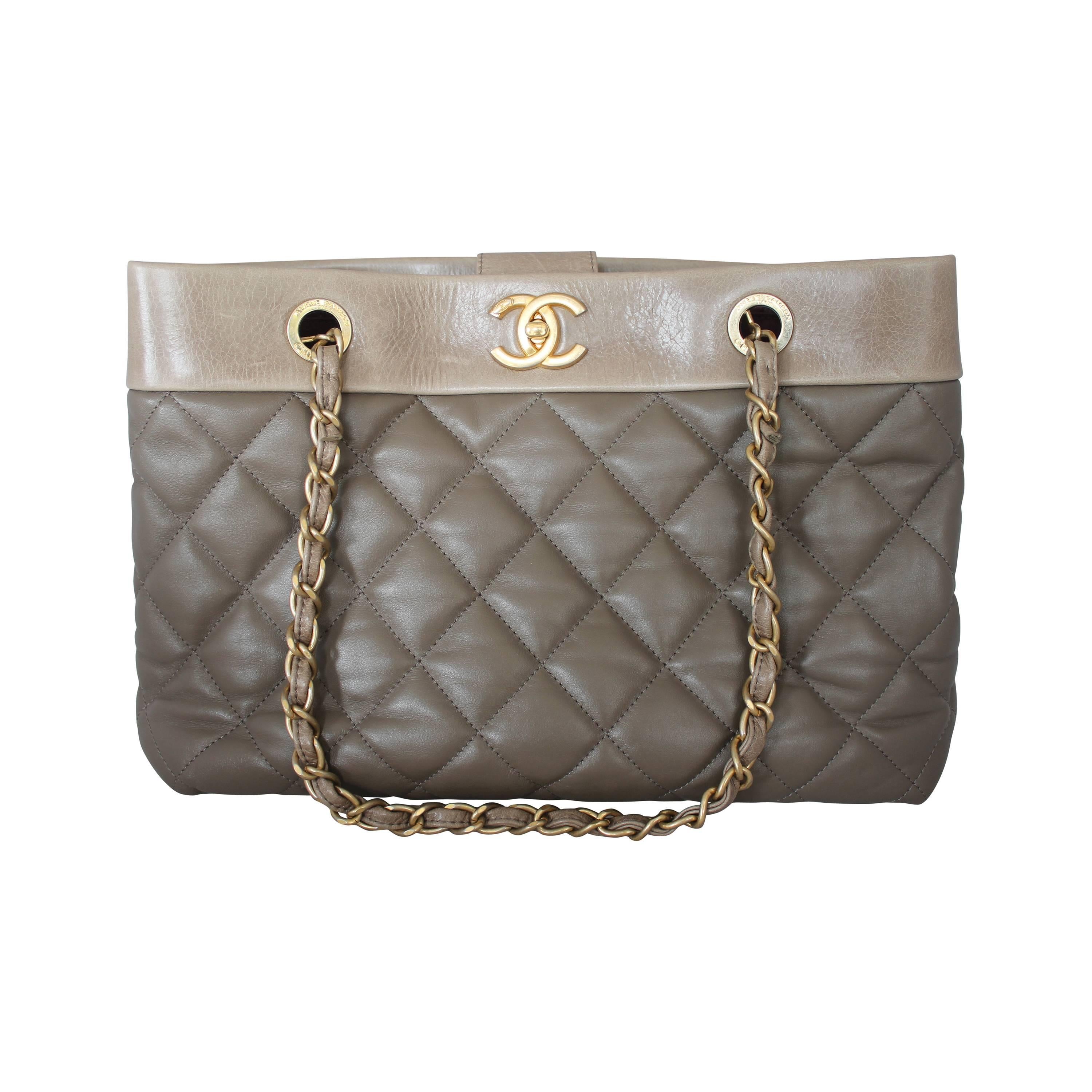 Chanel 2013 Taupe Soft Elegance Tote Shoulder Bag - GHW