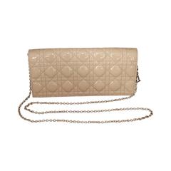 Dior Tan Patent Quilted Clutch with Chain Strap & Dior Charms - GHW