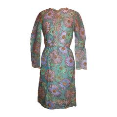 Sarmi 1960's Pastels Lace & Tinsel Long Sleeve Dress - M 6