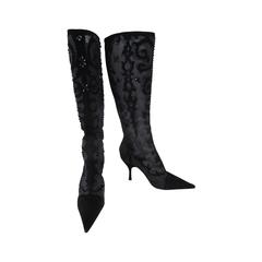 Sergio Rossi Black Beaded And Stiffened Mesh Boots 