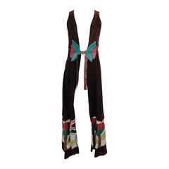 Vintage 1970s Char Suede Vest with Patchwork Appliqué and Leather Binding