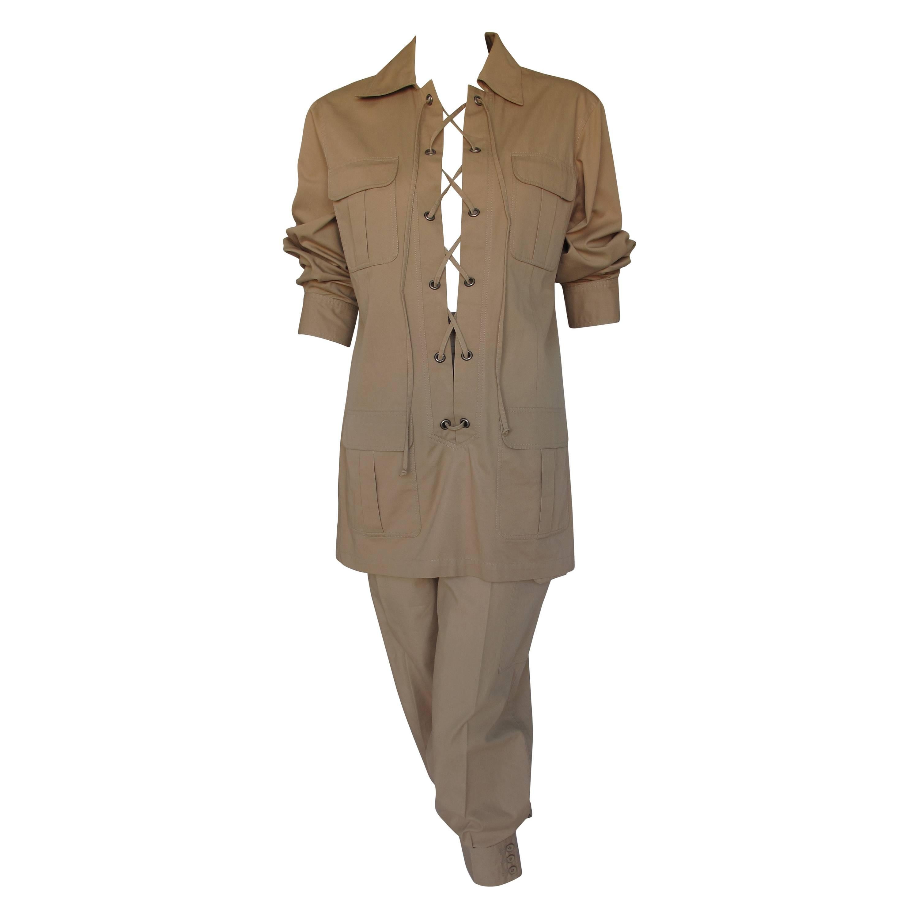 Ikonische Yves Saint Laurent YSL "Saharienne" Tunika Safari Ensemble ca.1972
