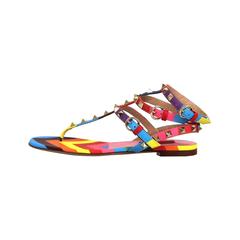 Valentino Silver Hdw Stud Rainbow Rockstud Multicolor Sandals