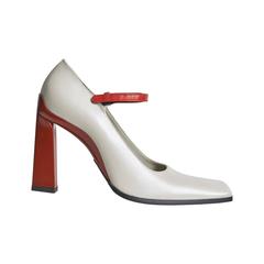 Prada Bright Ivory and Red Heel Leather Shoes