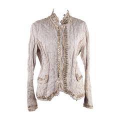 ERMANNO SCERVINO Italian Crinkled Beige JACKET w/ COIN Embellishment Sz 44 IT 9
