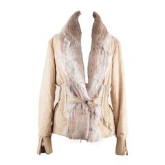 ERMANNO SCERVINO Italian Beige PADDED JACKET w/ FUR Collar Sz 42 IT CP 10
