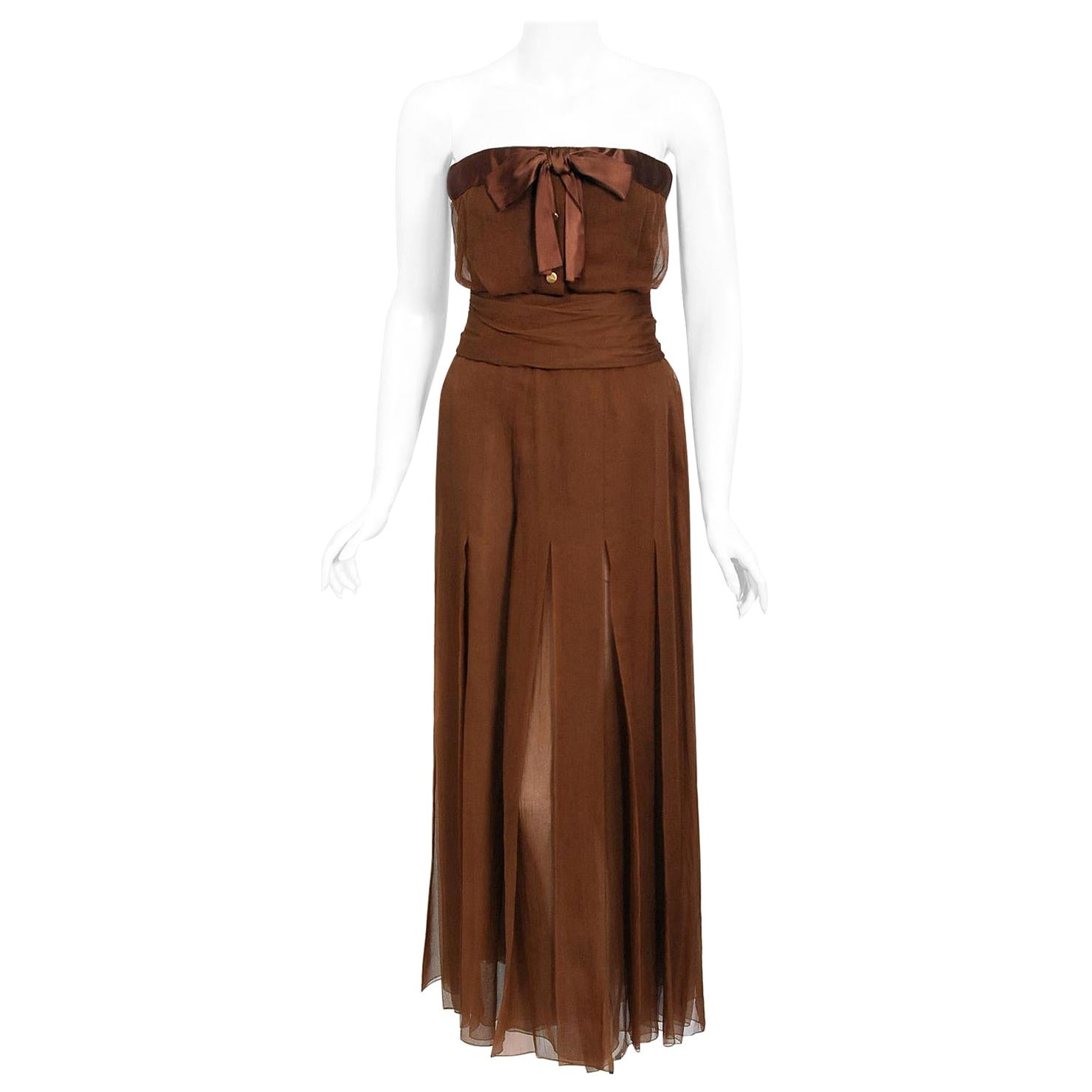 Vintage 1973 Christian Dior Haute Couture Brown Strapless Blouse & Palazzo Pants