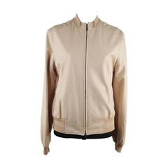 MALO Italian Beige Soft NAPPA Leather BOMBER JACKET Size 46 IT 12