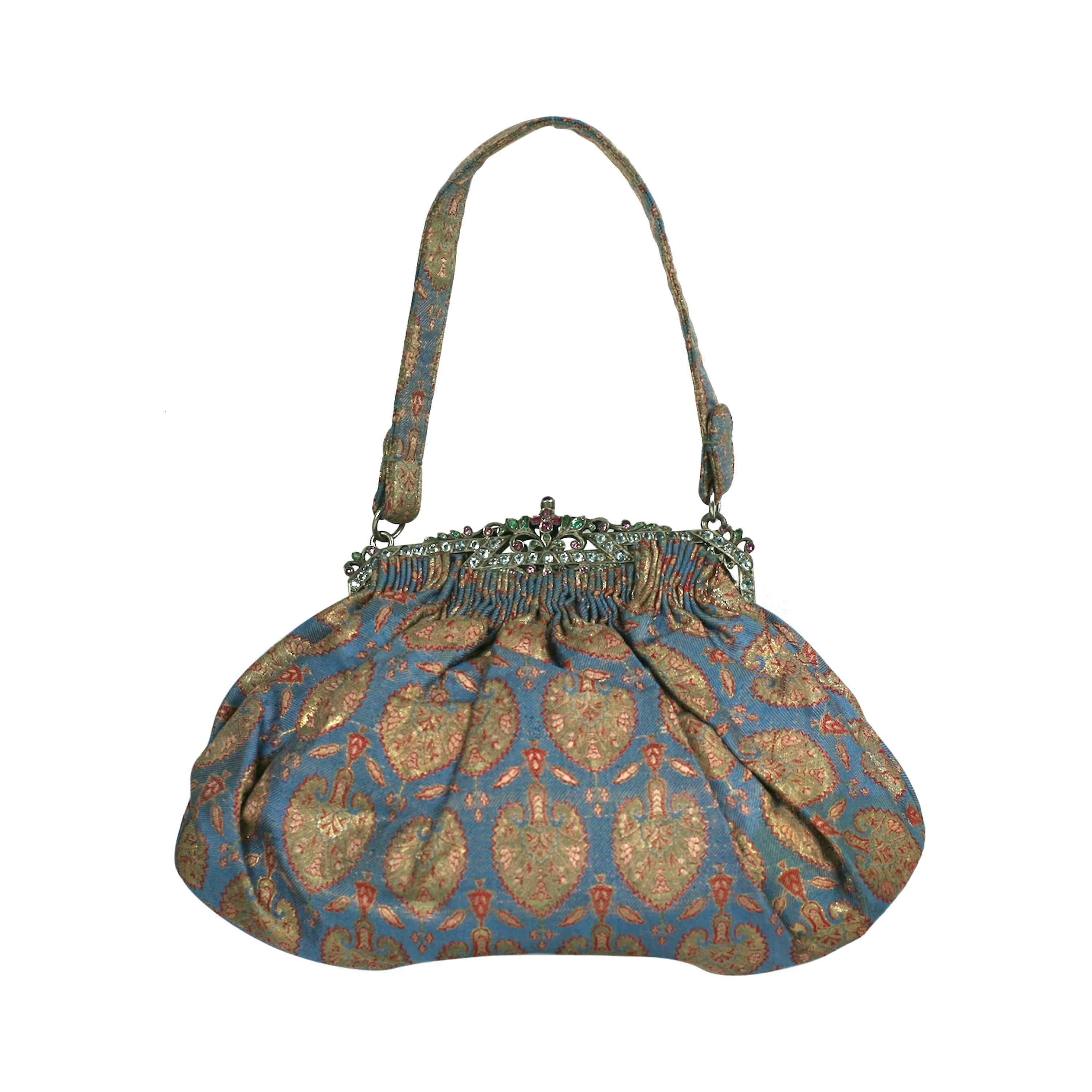 Art Deco Precious Stone Jeweled Lame Evening Bag For Sale