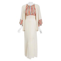 1930er Jahre Cartwright Elfenbein gestreiftes Maxikleid & Jacke aus Seide und Viskose mit Ausschnitt