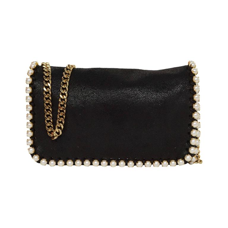 Stella McCartney Black Falabella Pearly-Trim Crossbody Bag GHW at