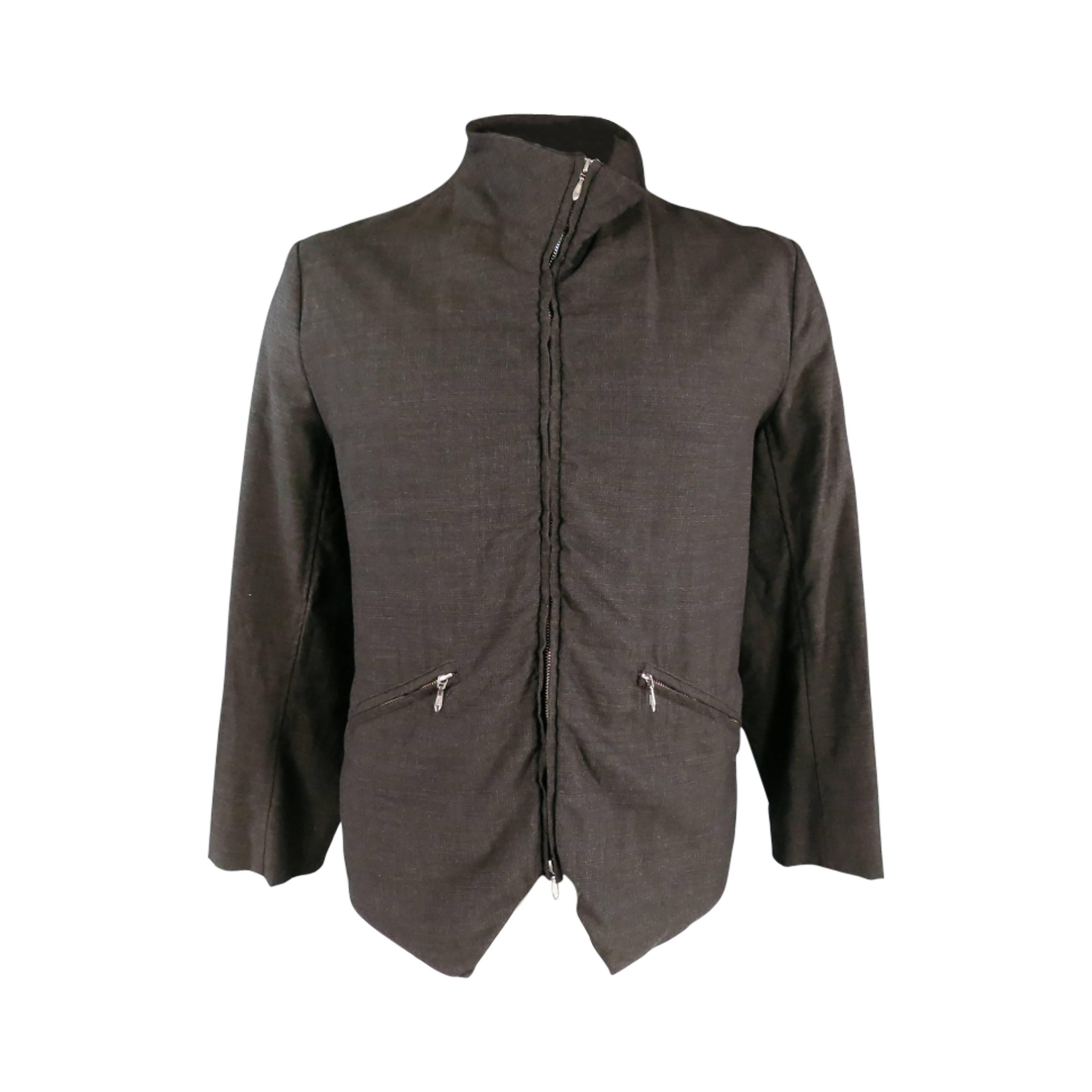 PAUL HARNDEN 44 Dunkelgrau Glenplaid Wolle Spitzensaum Zip Jacke
