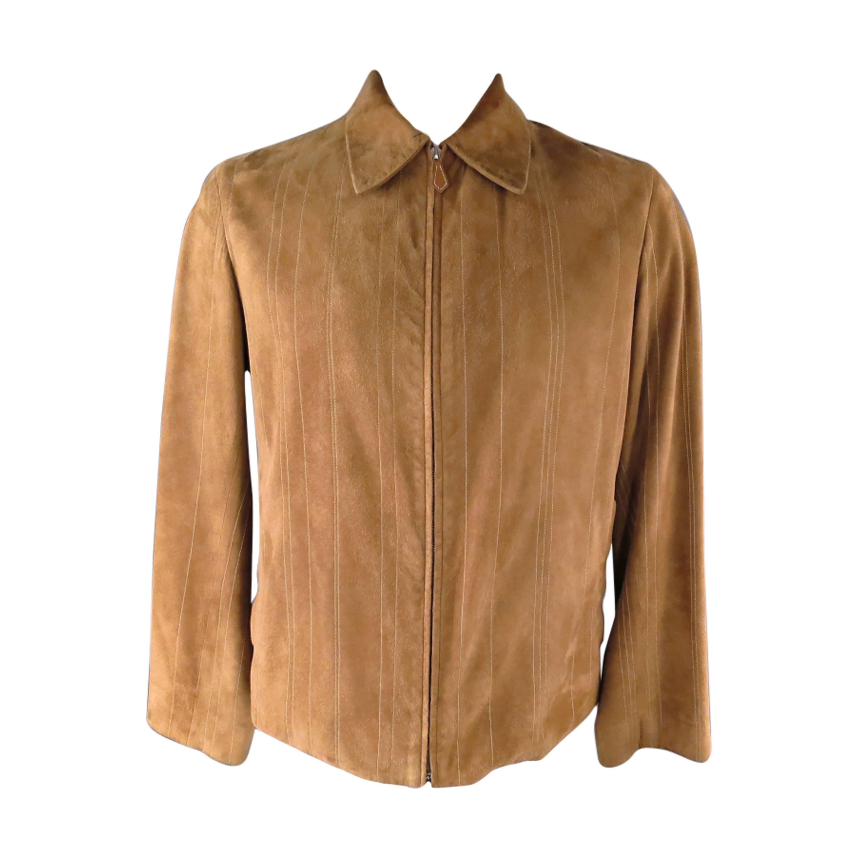 HERMES Herren 42 Khaki Wildleder Zip Jacke