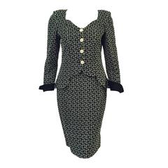 Emanuel Ungaro Parallele Black and White Diamond Eyelet Skirt Suit 12